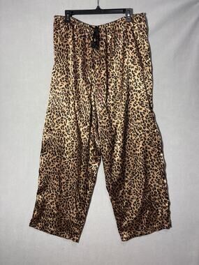 Victorias Secret PINK Satin Pants Womens 1X Leopard Animal Print Wide Leg Draw